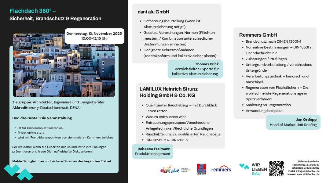 wir lieben bau symposium flachdach_360° — Sicherheit, Brandschutz & Regeneration am 13.11.2025